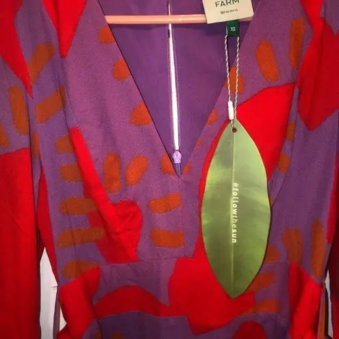Farm Rio Wild Hearts Layered Chiffon MIDI Dress Long Sleeve Lined Sz XS NEW NWT
