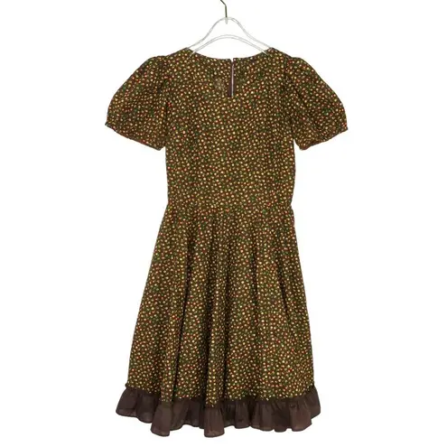 Gunne Sax 1970s Vintage Brown Floral Dress Pattern Short Sleeve Flare Medium