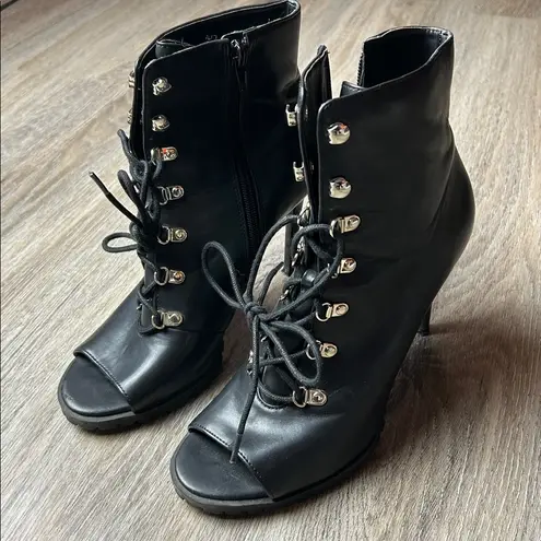 I.N.C Florita Lace Up/Zipper Black High Heel Ankle Boots Size 8.5