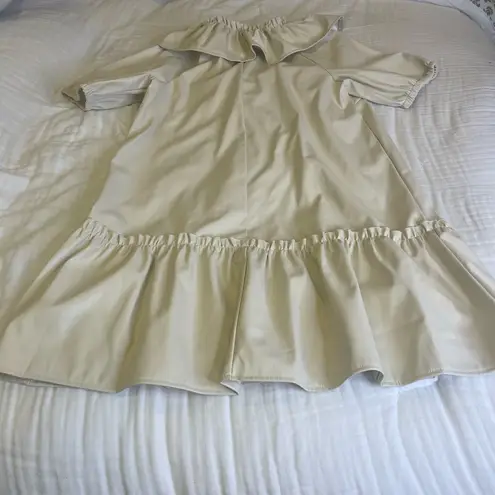 VOY Faux Leather Ruffle Dress Cream Medium
