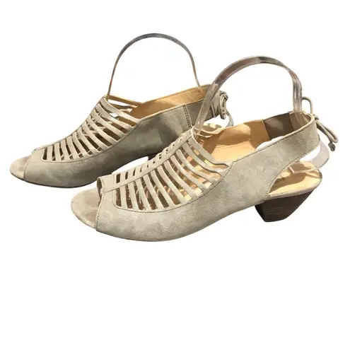 Paul Green Trisha Cage Sandals Open Toe Slingback Leather Beige UK 6 US 8.5