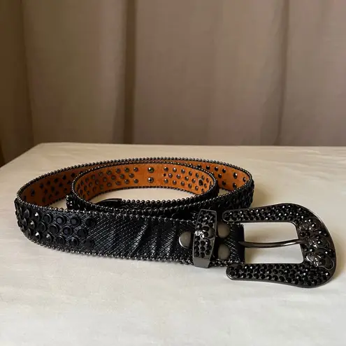 Black Rhinestone Skull Studded Western Belt XXL 1.5" Punk Rock Goth Style