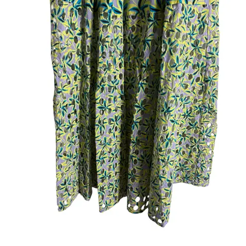 Solid & Striped Kennedy Green Tropical Floral Print Smocked Eyelet Midi Dress M