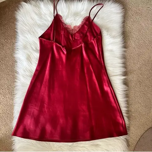 Kathy Ireland Vintage Babydoll Satin Slip Dress Medium Red