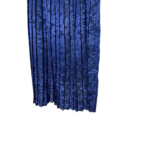 NILANI Womens Pleated Skirt Size 8 Dark Blue Vintage Maxi Jacquard Pattern
