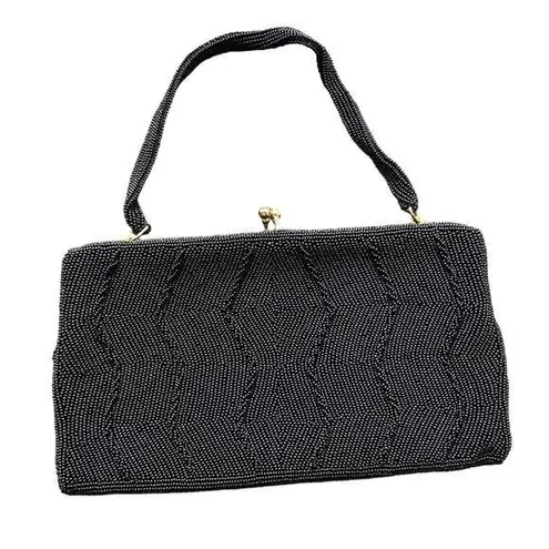 VINTAGE RICHERE Black Beaded Clutch Purse 1930s Cocktail Gala