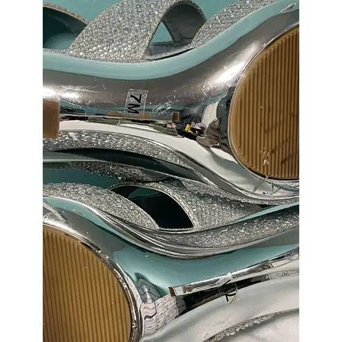 Silver Slipper Sparkle Heels Front Zipper 7 Women's Reflective Heels S