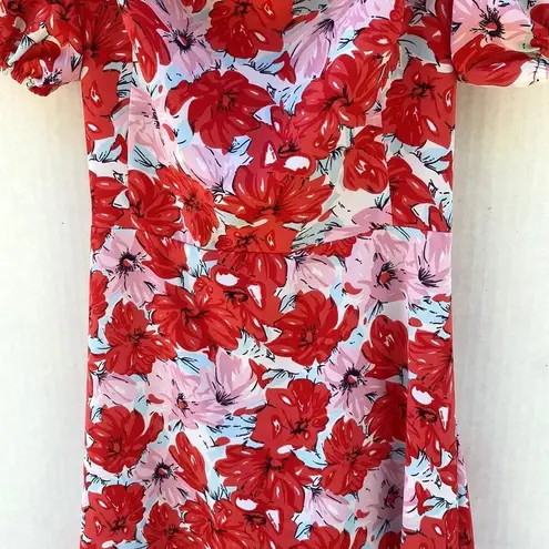 Dizzy Lizzy Womens small pink and red floral puff sleeve corset back maxi dress