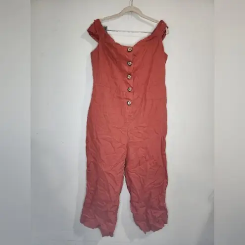 Soft Surroundings Jumpsuit Women Large Coral Linen Raissa Crop Wide Leg Flawed
