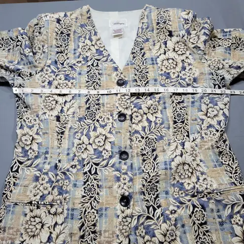 Worthington Vintage Women Shirt Size 18 Tan Preppy Floral Button Up V-Neck USA