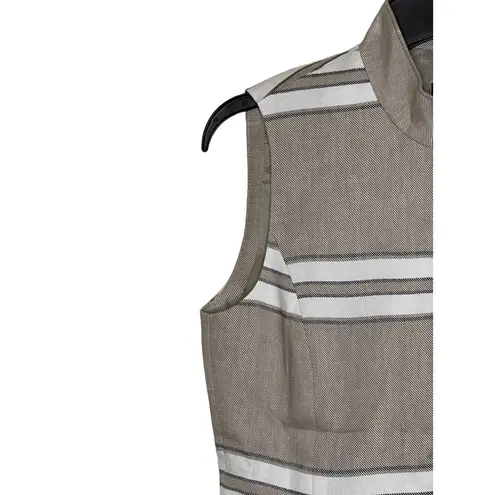 Worth Women Top Zip Up Belted Waist Vest Striped Linen Blend Workwear Tan Size 2