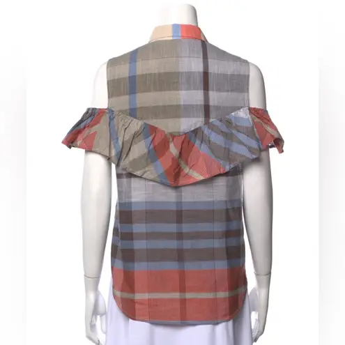 Sea New York Madras Plaid Ruffle Tank Top Cold Shoulder Sleeveless Multicolor 6