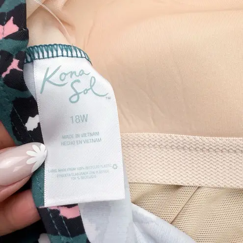 Kona Sol NWT Green Leopard Strappy One Piece Swimsuit Bathing Suit Plus Size 18W