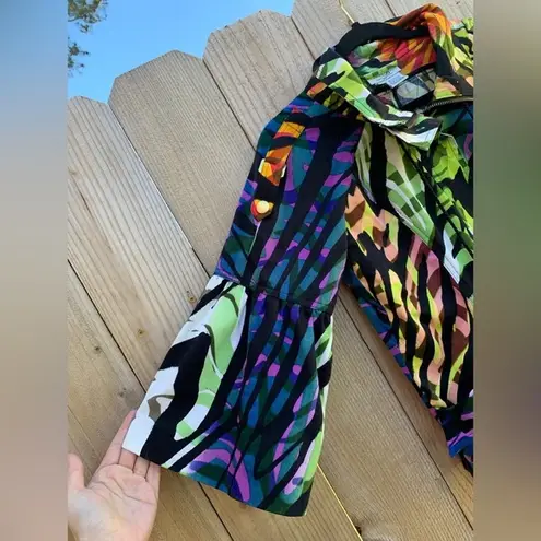 Just Be Just B Rainbow Tiger Stripe Jacket Womens Medium Flared 3/4 Sleeve Full Zip