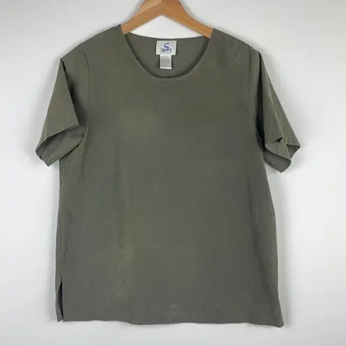 Savvy Sporty  Olive Green Suede Texture Women's Top - Size L