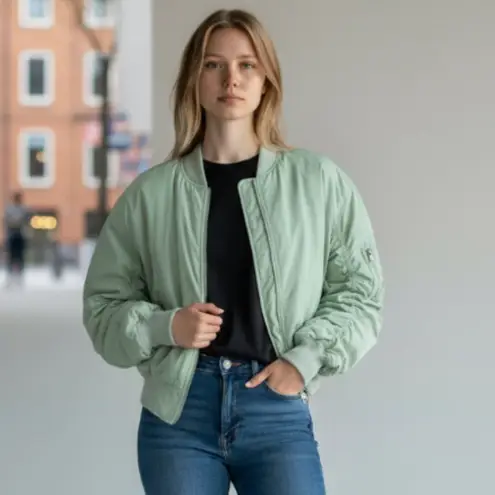 BDG NWOT  X Urban Outfitters Charlie Barrel Sleeve Bomber Jacket Light Green