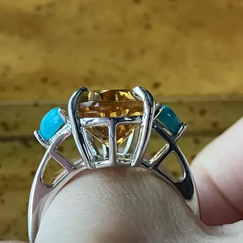 Brazilian Citrine Sleeping Beauty Turquoise Ring Size 5.75 Blue