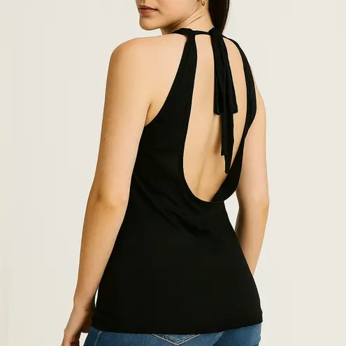Robert Rodriguez Black Jeweled Halter Tank Top with Open Back (1047)