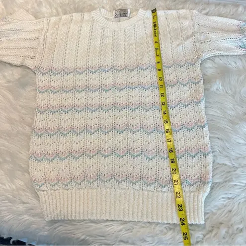 Vintage Billie Jo Open Knit Pastel Sweater Fits like a medium Blue Pink Chevron