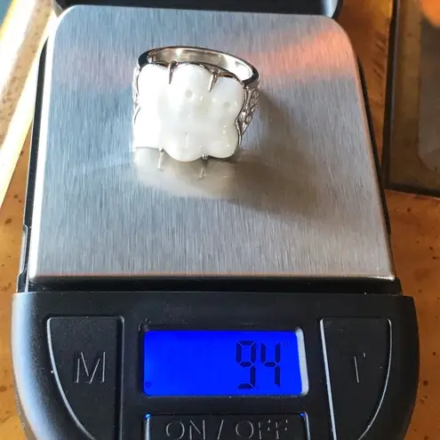 Natural Carved White Jade Sterling Silver Ring Size 9 Discounted