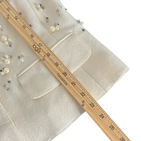 Per Se Carlisle Pearl Rhinestone Wool Jacket Womens 12 Cream Embellished FLAW