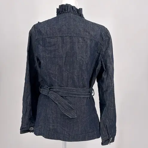 Lafayette 148  Full-Zip Belted Cotton Linen Blend Ruffle Denim Jacket Size 12