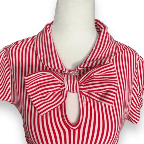 Tatyana Red White Striped Bow Blouse Retro Quirky Puff Sleeve Top Whimsical
