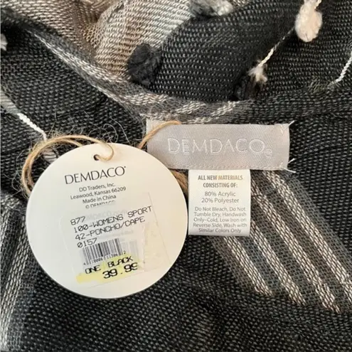 DEMDACO POM FRINGE BLACK WHITE GREY PONCHO CAPE OS Size 0X
