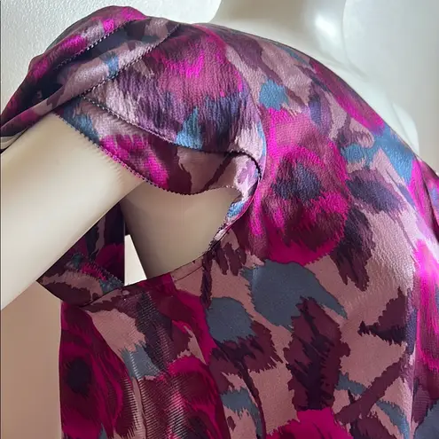 Kenar Purple and Pink Cap Sleeve Blouse with Pleated Details