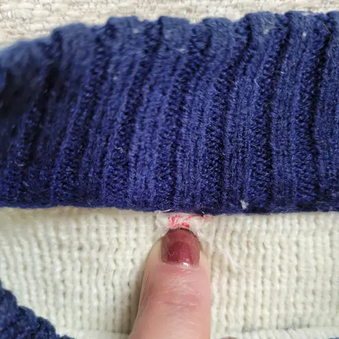 Vintage Nordic Knit Sweater Cream Red Navy Mock Neck Acrylic Wool Blend @L/XL White Size L