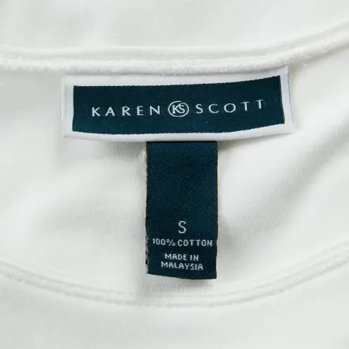 Karen Scott Knit Top 100% Cotton Scoop Neck 3/4 Sleeve White S