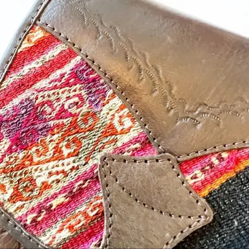 Vintage Leather and Fabric Boho Crossbody Saddlebag Purse Southwestern Cowgirl Brown