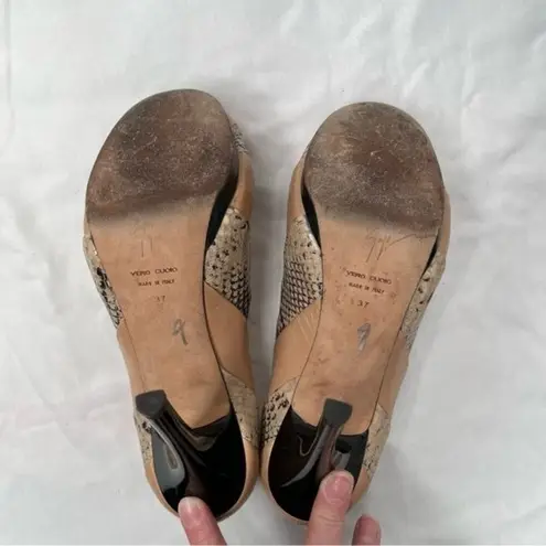 Giuseppe Zanotti Design Peep Toe High Heel Pumps Size 37 Snake Print leather
