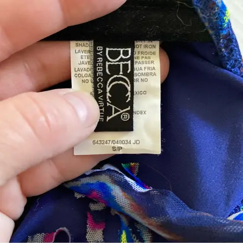 Becca Navy Multicolor Abstract Pattern Mesh Bralette with Fringe Bikini