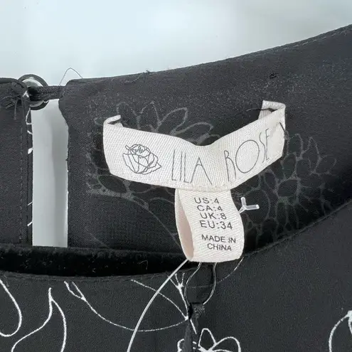 Lila Rose Women's Floral Print Ruffle Hem Overall Dress Black White Size 4 NWT