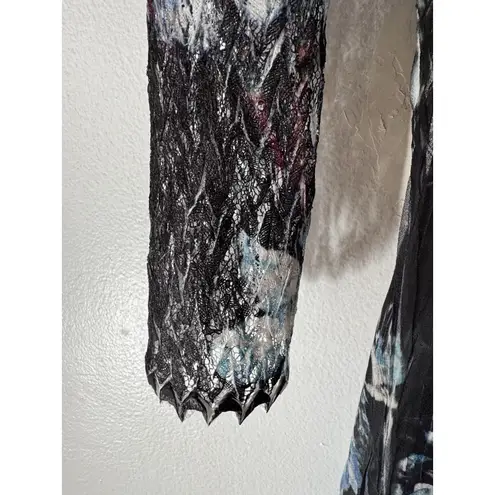 Komarov Dress Black Abstract Floral Crinkle Overlay Midi Dress Womens Large