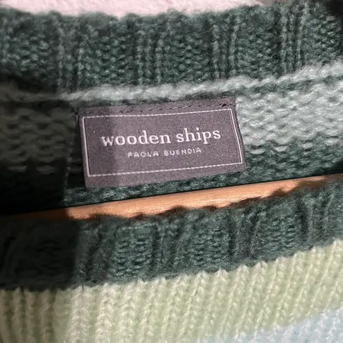 Wooden Ships Women Autumn Striped Chunky Crewneck Mohair Wool Sweater Green XS
