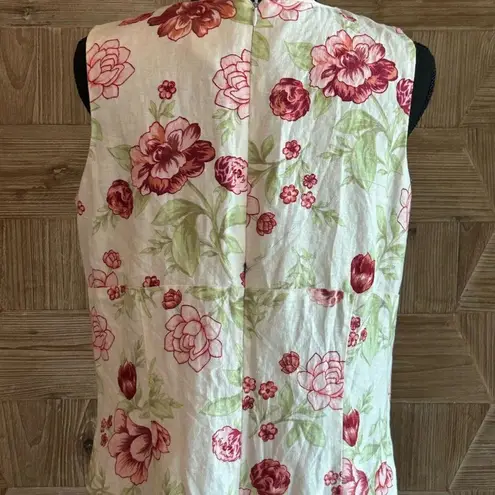 Chadwick's Womens Vintage Linen Dress 12 White Floral V Neck Sleeveless Retro