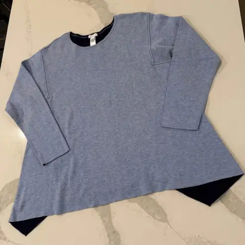 J.Jill Reversible Knit Long Sleeve Dipped Hem Sweater Women's Large Blue Preppy