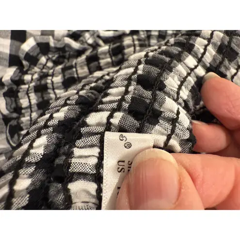 R.Vivimos Puff Sleeve Smocked Tiered Midi Dress Gingham Black Women's Size XL