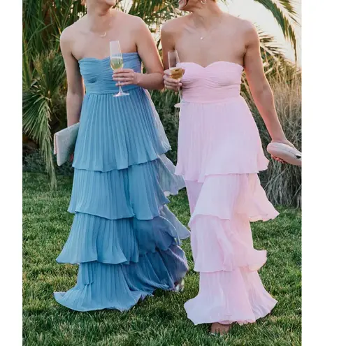 Lulus Seriously Sensational Light Pink Strapless Sweetheart Tiered Maxi Dress XS