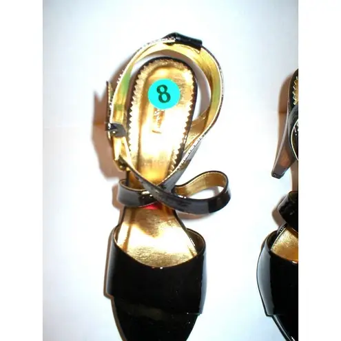 New $229 Womens Heels Report Black Patent Leather 8 Shoes Sandals Beautiful Cool