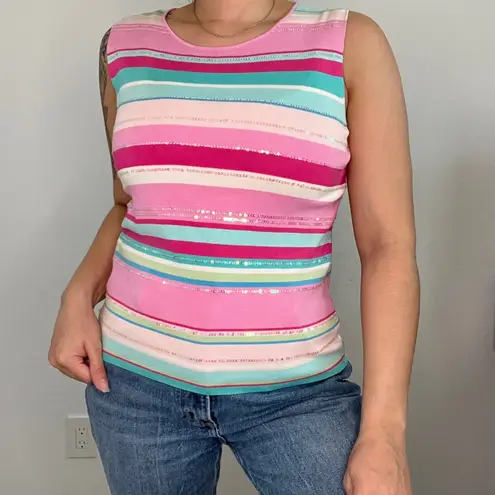 Petite Sophisticate Silk Blend Stretch Striped Sequin Knit Tank Top Sleeveless