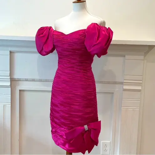 Vintage Cocktail Dress XS 80s Semi Formal Holiday Party Jewel Puff Sleeve RARE Pink