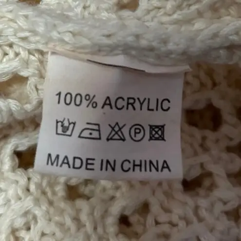 Anrabess Cream White Crochet Open Knit Long Sleeve Swim Cover Up Sweater Top XL