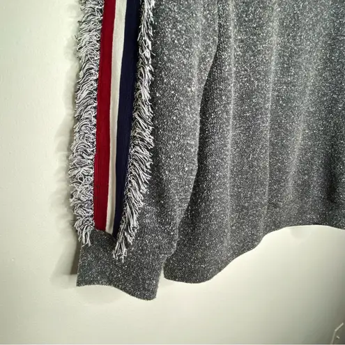 THML Sz M Gray Fringe Racing Stripes Sweater