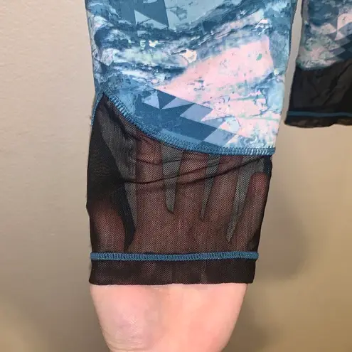 Zobha woman’s leggings tie-dye blue sheer lace hem athletic workout gym