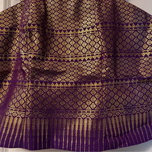 Custom made traditional Lao Thai Cambodian purple and gold silk blouse top Size M