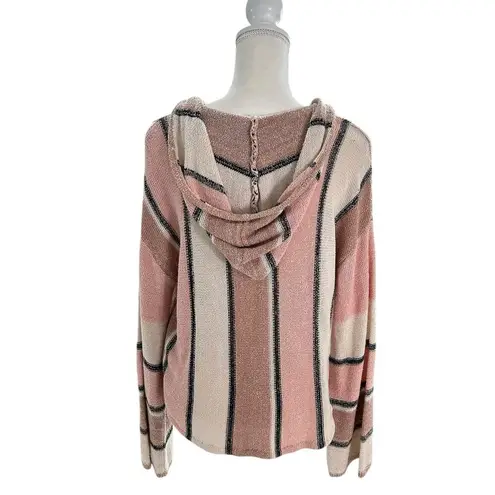 Billabong  Women Knit Sweater Hooded Baja Beach Pink Stripe Size Medium