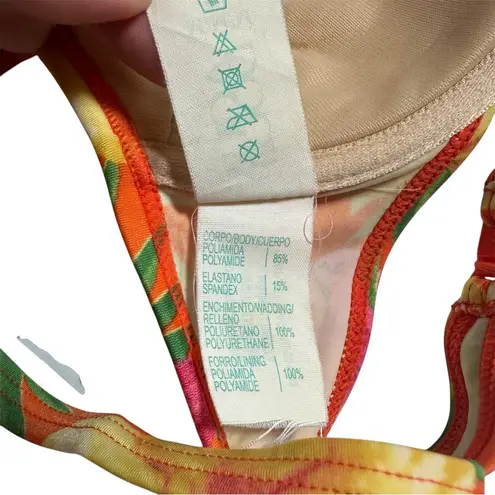 Vintage 90s Orange Tropical Floral Flower Hawaiian Padded Bikini Top Medium